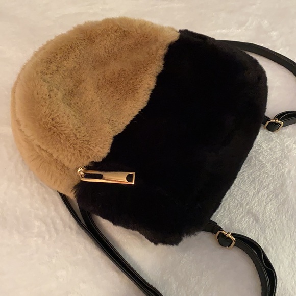 Do Everything in Love | Two-Tone Plush Faux Fur Backpack Purse Bag - Picture 2 of 11